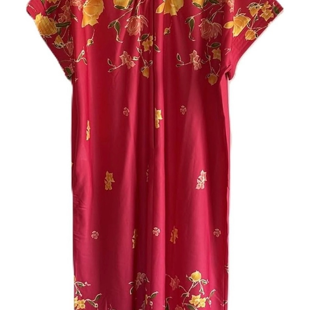 Women's Long Length Kaftan Hawaiian Muu Muu Night Gown Pink Pocket Large Moomoo